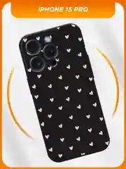 Розовый силиконовый чехол на iPhone 15 Pro / Айфон 15 Про черный, с принтом, защита камеры