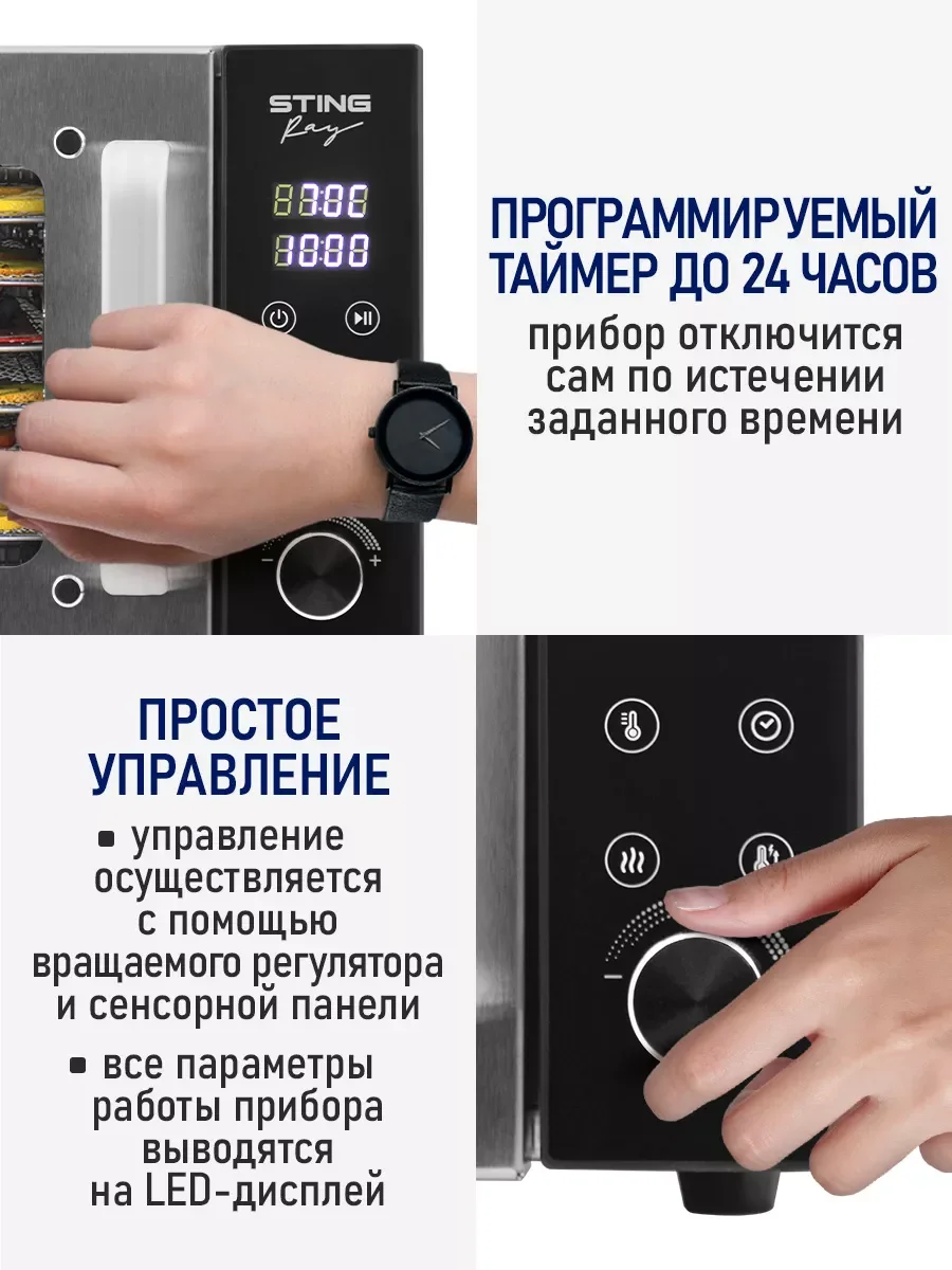 Серебряный профессиональная электросушилка  STINGRAY ST-FD709A 6 поддонов черный