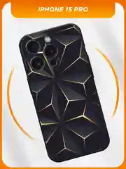 Золотой силиконовый чехол на iPhone 15 Pro / Айфон 15 Про черный, с принтом, защита камеры
