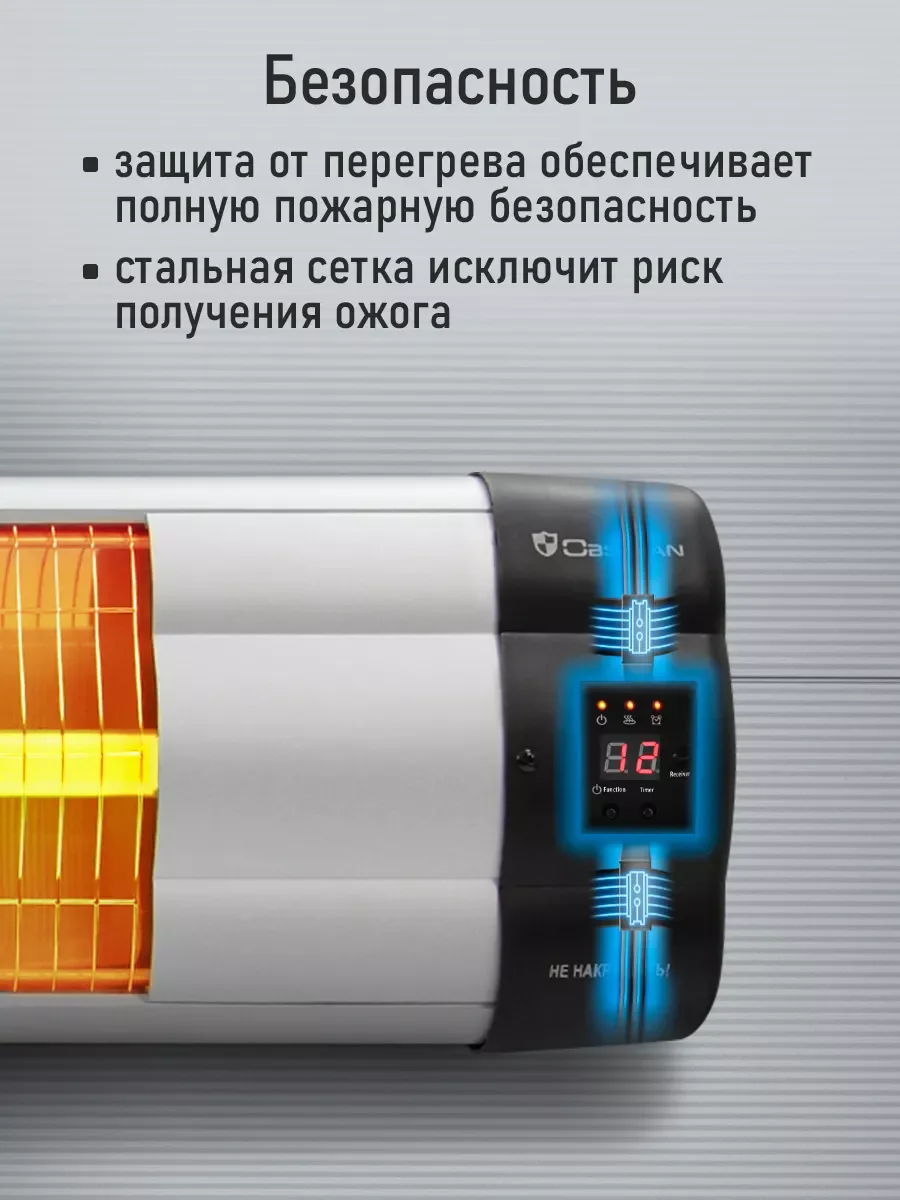 Черный инфракрасный обогреватель OBSIDIAN BS-IH2100A настенный с пультом ДУ и таймером/ 3500Вт