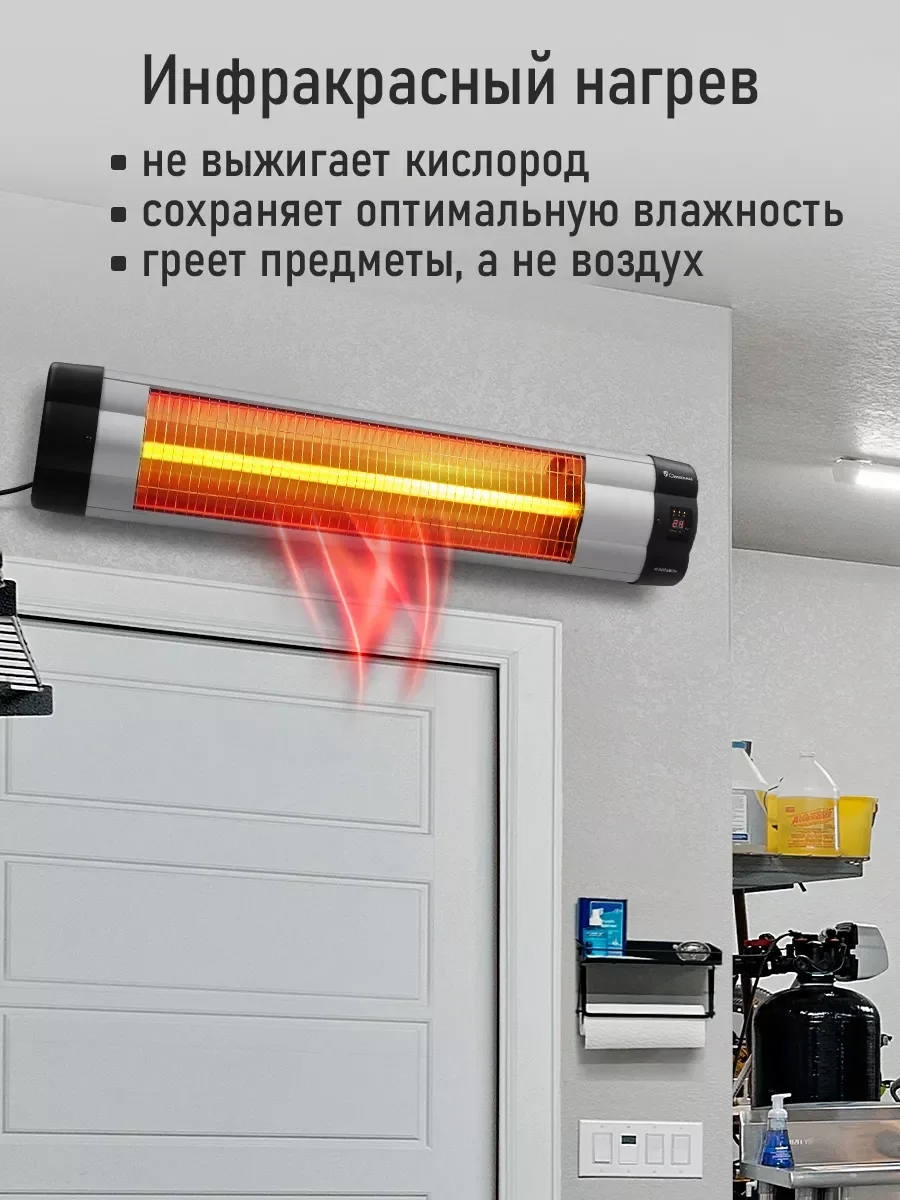 Черный инфракрасный обогреватель OBSIDIAN BS-IH2100A настенный с пультом ДУ и таймером/ 3500Вт