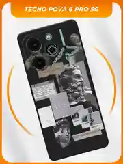 Тёмно-серый чехол на Tecno Pova 6 Pro 5G / Текно Пова 6 Про 5G черный, с принтом, защита камеры