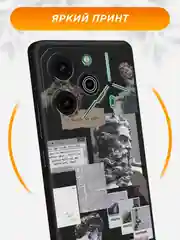 Тёмно-серый чехол на Tecno Pova 6 Pro 5G / Текно Пова 6 Про 5G черный, с принтом, защита камеры