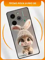 Бежевый чехол на Tecno Pova 6 Pro 5G / Текно Пова 6 Про 5G черный, с принтом, защита камеры