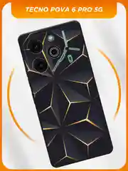 Золотой чехол на Tecno Pova 6 Pro 5G / Текно Пова 6 Про 5G черный, с принтом, защита камеры