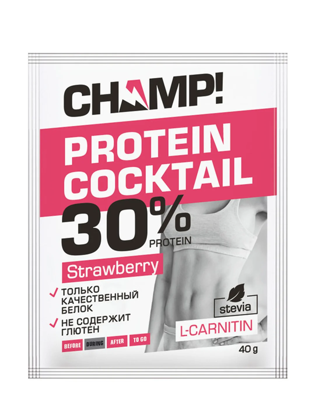Коктейль протеиновый Champ, клубничный, 12 пакетов по 40 г