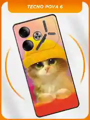 Желтый силиконовый чехол на Tecno Pova 6 / Текно Пова 6 черный, с принтом, защита камеры