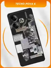 Тёмно-серый силиконовый чехол на Tecno Pova 6 / Текно Пова 6 черный, с принтом, защита камеры