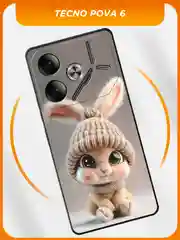 Бежевый силиконовый чехол на Tecno Pova 6 / Текно Пова 6 черный, с принтом, защита камеры