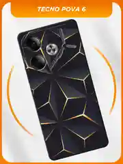 Золотой силиконовый чехол на Tecno Pova 6 / Текно Пова 6 черный, с принтом, защита камеры