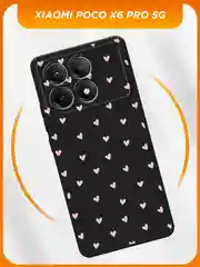 Розовый силиконовый чехол на Poco X6 PRO 5G / Поко X6 Про 5G черный, с принтом, защита камеры