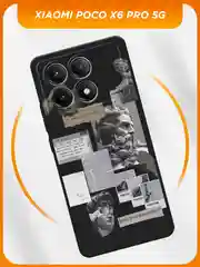 Тёмно-серый силиконовый чехол на Poco X6 PRO 5G / Поко X6 Про 5G черный, с принтом, защита камеры