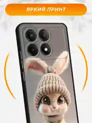 Бежевый силиконовый чехол на Poco X6 PRO 5G / Поко X6 Про 5G черный, с принтом, защита камеры