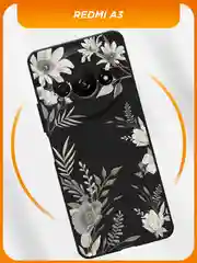 Кремовый чехол на Xiaomi Redmi A3/A3x/Poco C61 / Редми A3/A3x/Поко C61 черный, с принтом