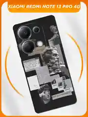 Тёмно-серый чехол на Xiaomi Redmi Note 13 Pro 4G/POCO M6 Pro 4G / Поко М6 Про 4G черный, с принтом