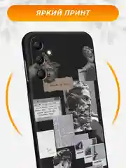 Тёмно-серый силиконовый чехол на Samsung Galaxy A15 / Самсунг А15 черный, с принтом, защита камеры
