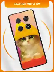 Силиконовый чехол на Huawei Nova 12i / Хуавей Нова 12i черный, с принтом, защита камеры