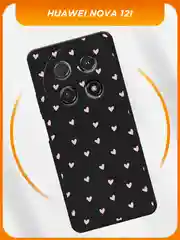 Розовый силиконовый чехол на Huawei Nova 12i / Хуавей Нова 12i черный, с принтом, защита камеры