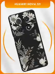 Кремовый силиконовый чехол на Huawei Nova 12i / Хуавей Нова 12i черный, с принтом, защита камеры