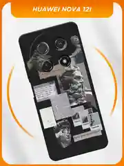 Тёмно-серый силиконовый чехол на Huawei Nova 12i / Хуавей Нова 12i черный, с принтом, защита камеры