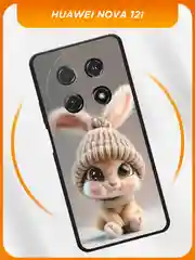 Бежевый силиконовый чехол на Huawei Nova 12i / Хуавей Нова 12i черный, с принтом, защита камеры