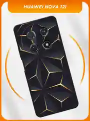 Золотой силиконовый чехол на Huawei Nova 12i / Хуавей Нова 12i черный, с принтом, защита камеры