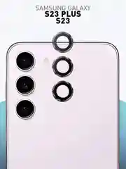 Угольный cтекло на камеру для Samsung Galaxy S23/ Plus защитное ROSCO закаленное, накладки с рамкой