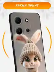 Бежевый силиконовый чехол на Infinix Note 30i / Инфиникс Нот 30i черный, с принтом, защита камеры