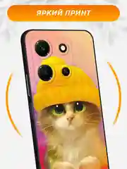 Желтый силиконовый чехол на Infinix Note 30i / Инфиникс Нот 30i черный, с принтом, защита камеры