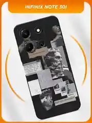Тёмно-серый силиконовый чехол на Infinix Note 30i / Инфиникс Нот 30i черный, с принтом, защита камеры