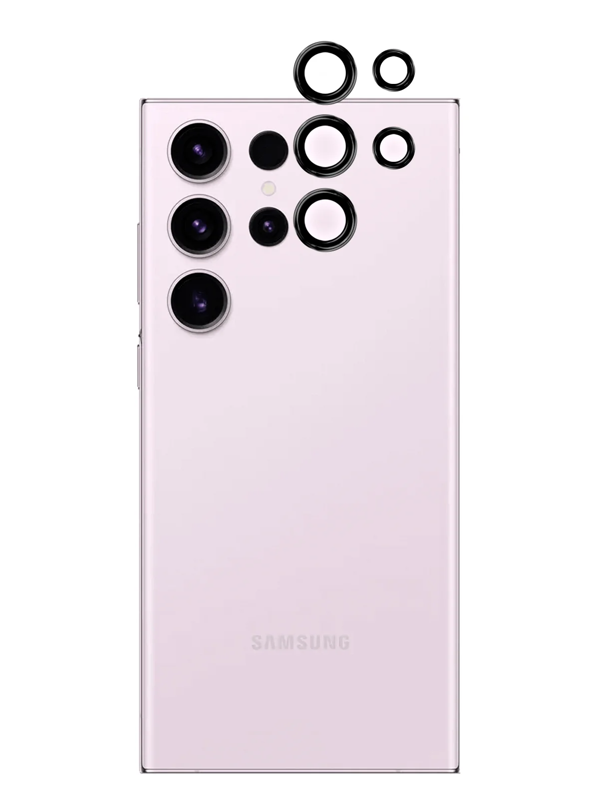 Угольный cтекло на камеру для Samsung Galaxy S23 Ultra защитное ROSCO закаленное, накладки с рамкой