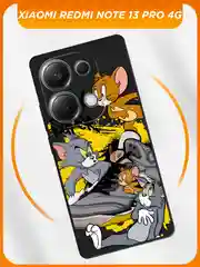 Серый чехол на Xiaomi Redmi Note 13 Pro 4G/POCO M6 Pro 4G / Поко М6 Про 4G черный, с принтом