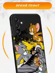Серый силиконовый чехол на Samsung Galaxy A15 / Самсунг А15 черный, с принтом, защита камеры