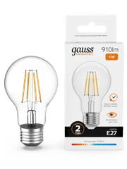 Лампочка светодиодная E27 Груша 11W теплый 2700К УПАКОВКА 10 шт. Gauss Elementary Filament