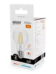 Лампочка светодиодная E27 Груша 11W теплый 2700К УПАКОВКА 10 шт. Gauss Elementary Filament