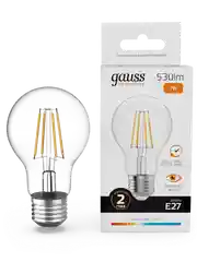 Лампочка светодиодная E27 Груша 7W теплый 2700К УПАКОВКА 10 шт. Gauss Elementary Filament