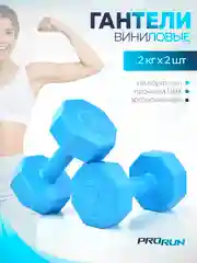 Гантели виниловые ProRun, 2 кг х 2 шт, голубой, 100-4811