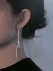 Серебряный серьги-продевки висячие "Звезда и Луна"