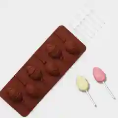 Форма для леденцов и конфет "Пасхальный кролик", 6 ячеек с палочками