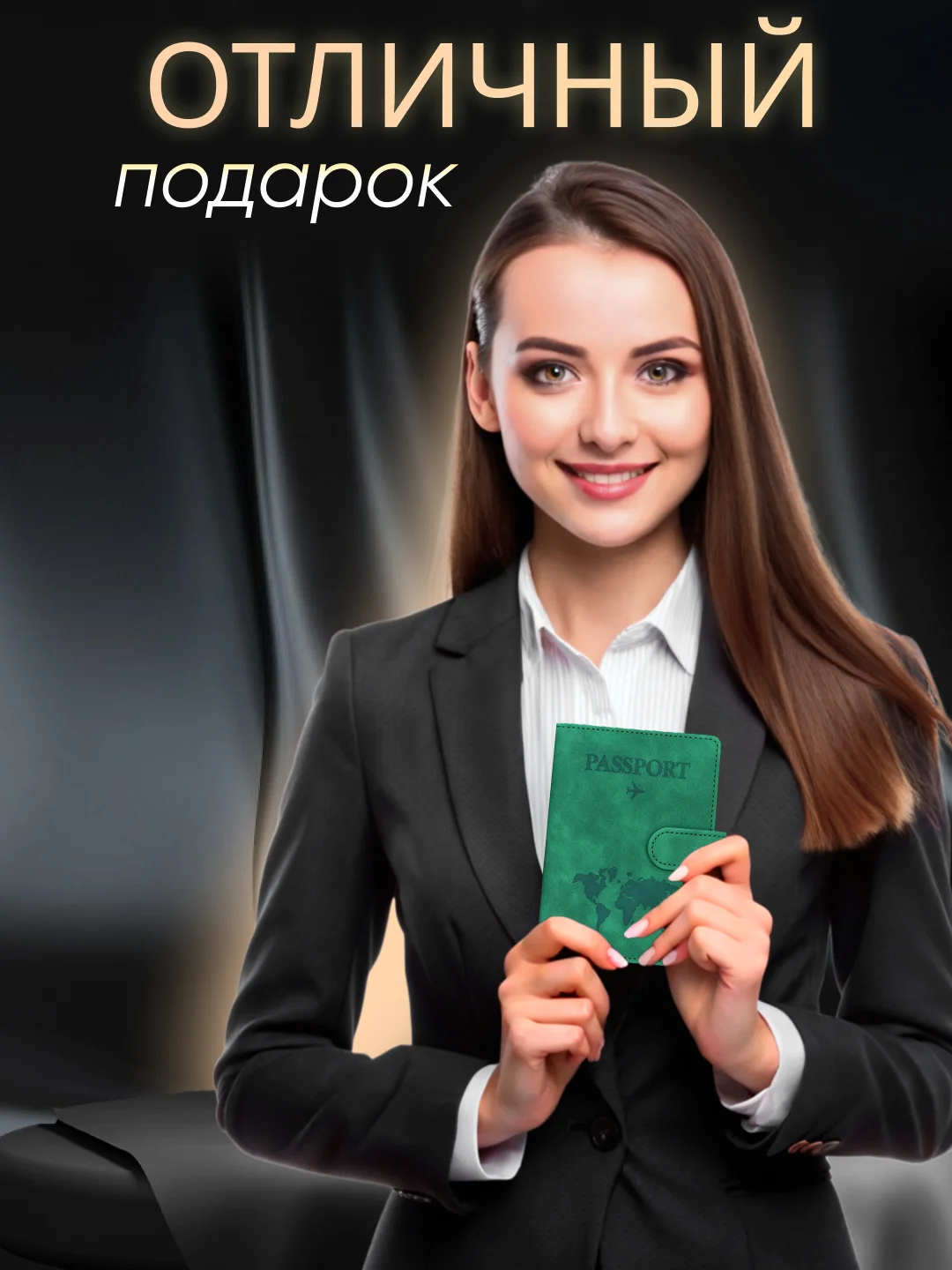 Зеленый обложка на паспорт с отделениями для карт и купюр из эко кожи
