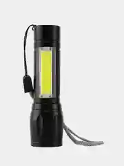Черный фонарь карманный аккумуляторный. 2 режима (LED T6, COB, 10W)