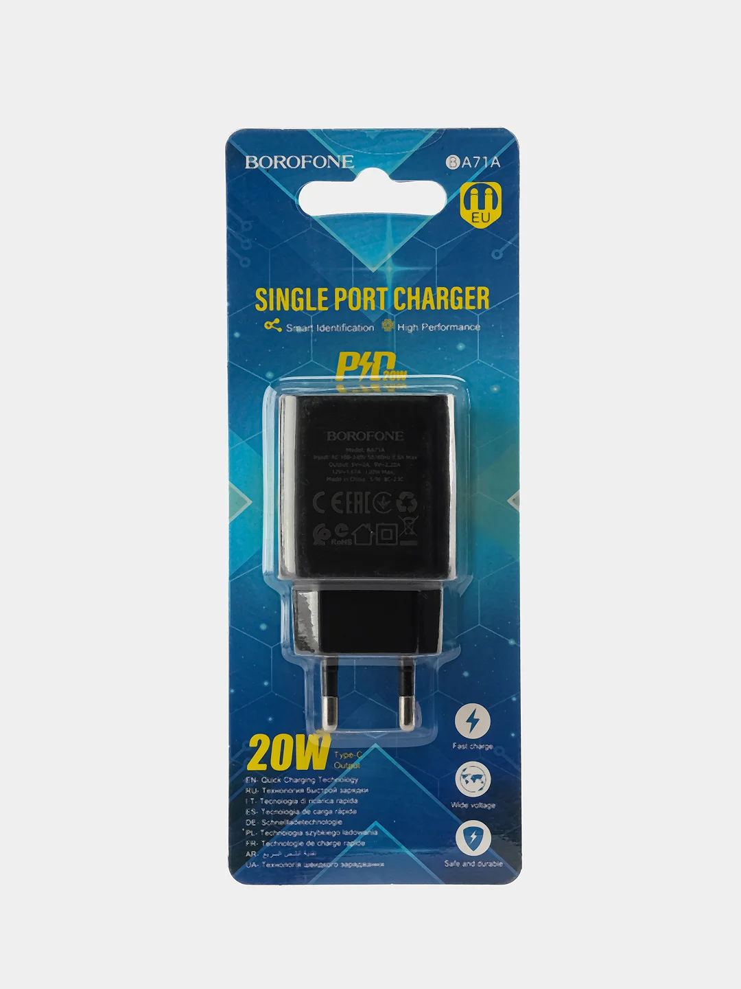 Черный сетевое зарядное устройство Borofone BA71A, 20W, PD, QC, AFC, c кабелем Type-C/Lightning