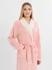 Розовый халат женский, банный, плюшевый, на запахе