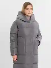 Серый женский пуховик зимний