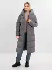 Серый женский пуховик зимний