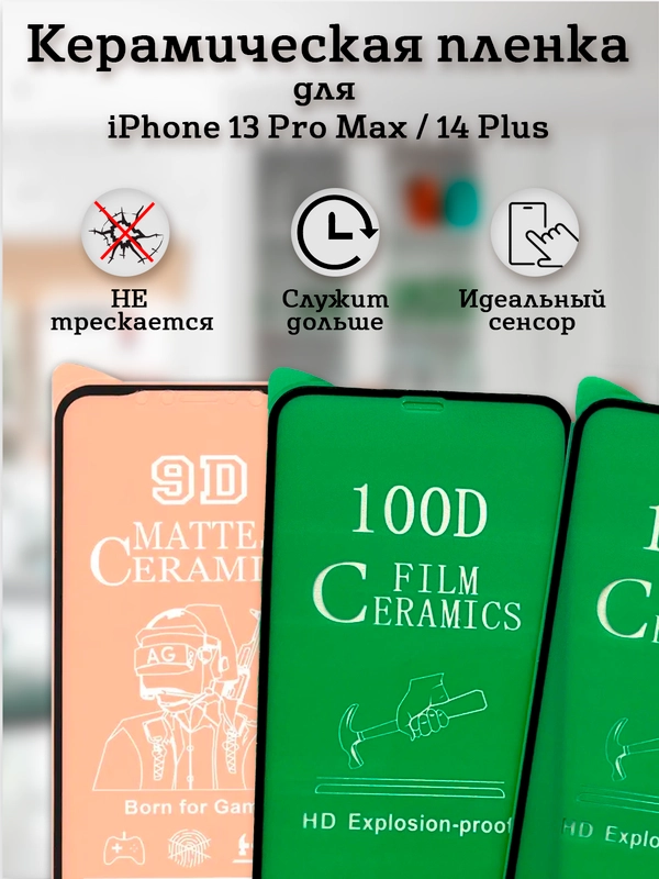 Защитное стекло (пленка) Керамика для iphone 13 Pro Max / 14 Plus