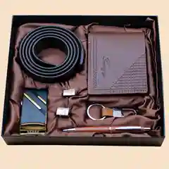 Подарочный набор для мужчин/кошелек+ремень+брелок+ручка+запонки, подарок на новый год