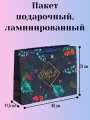 Синий пакет подарочный, ламинированный, новогодний, 31х40см. Символ года - Змея
