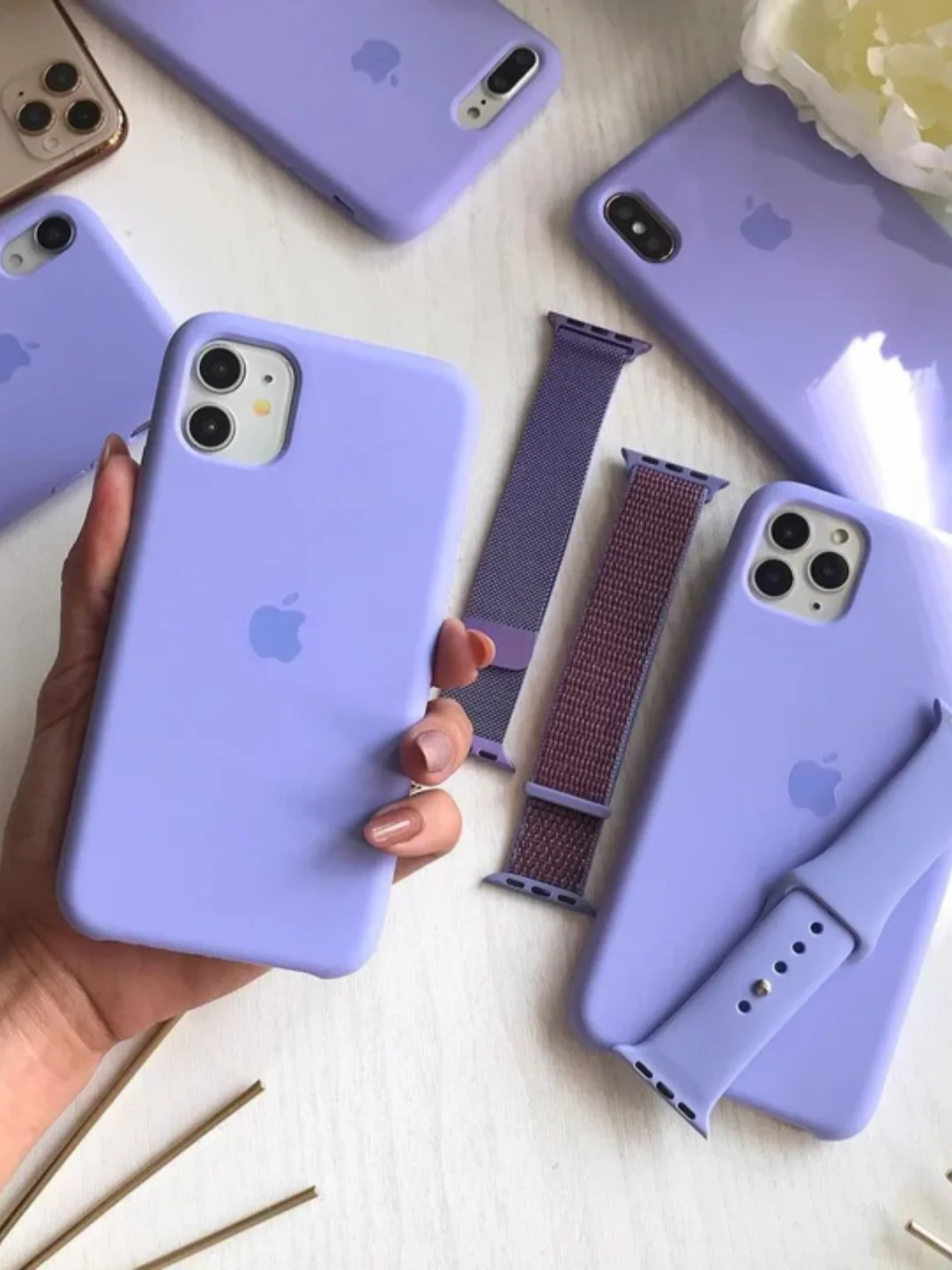 Аметистовый чехол Silicone Case Premium для iPhone (Айфон) 11, 13, 14, 15, Pro, Max, с закрытым низом