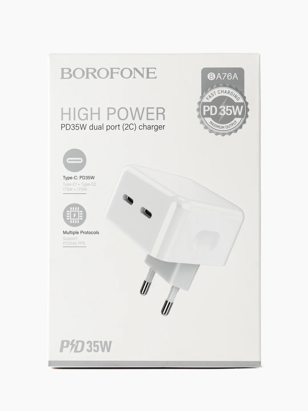 Сетевое зарядное устройство Borofone BA76A, 35W, 2 выхода Type-C + кабель, быстрая зарядка